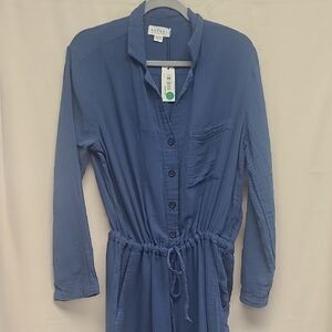 Velvet Indigo Button-Up Jumpsuit